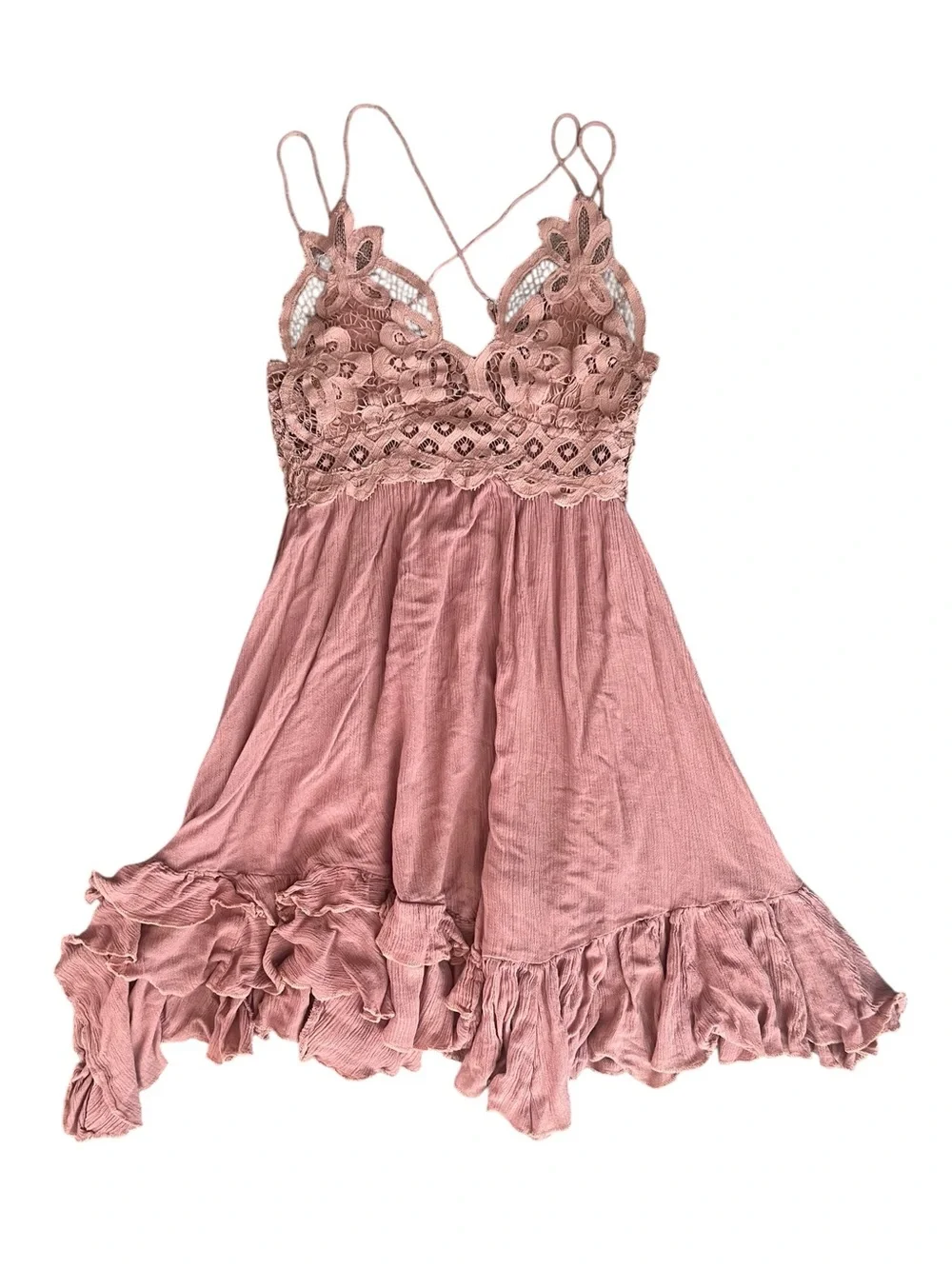 Free People FP One Women’s Adella Slip Lace Mini Dress In Rose Pink Size Small